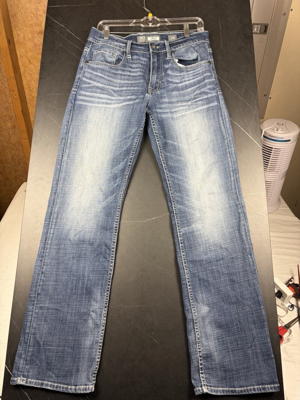 BKE Jake Jeans Men’s 31R Blue Bootleg Bootcut Stretch Denim Y2K Western Buckle